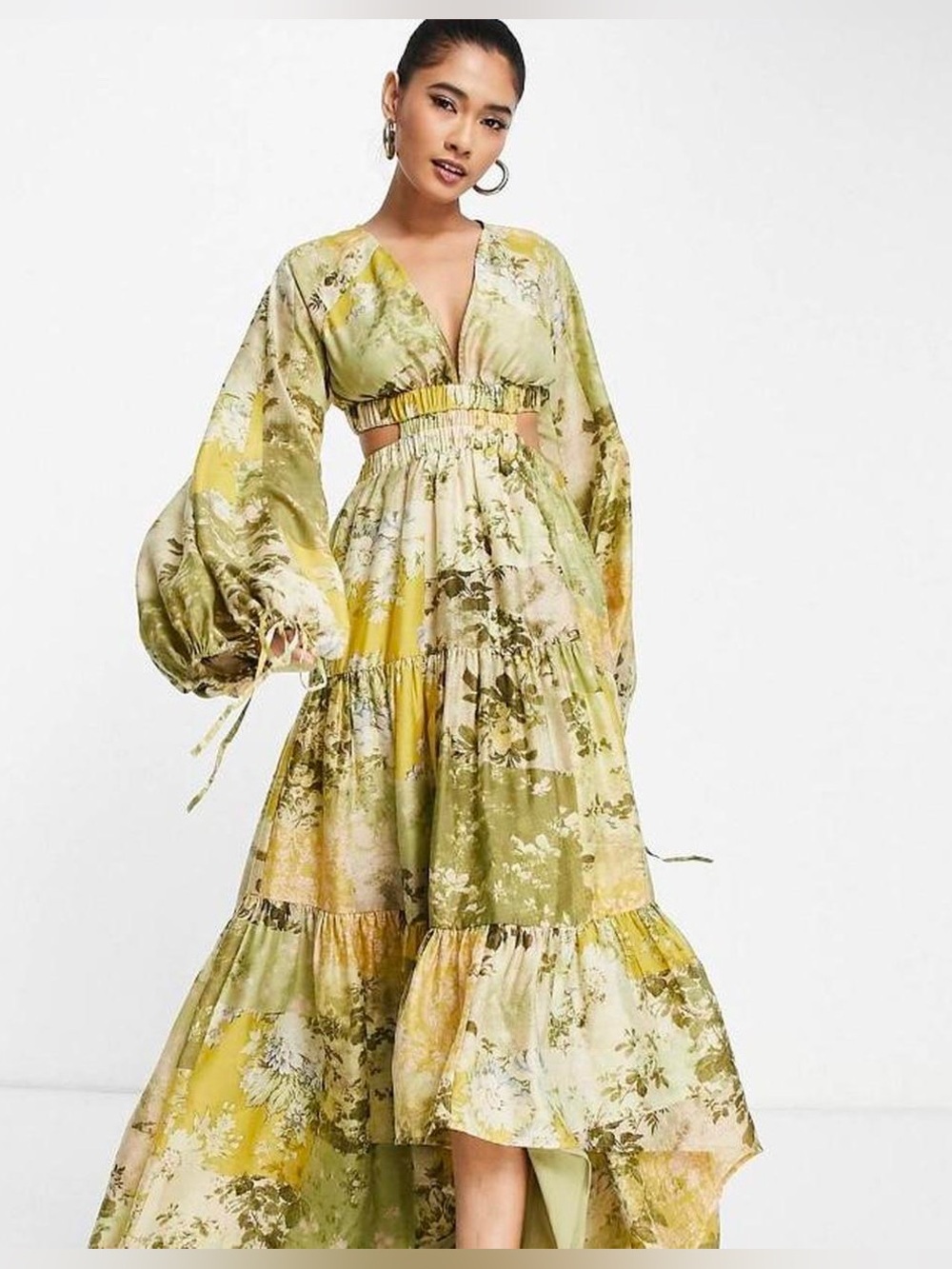 ASOS Design printed maxi dress with balloon sleeves